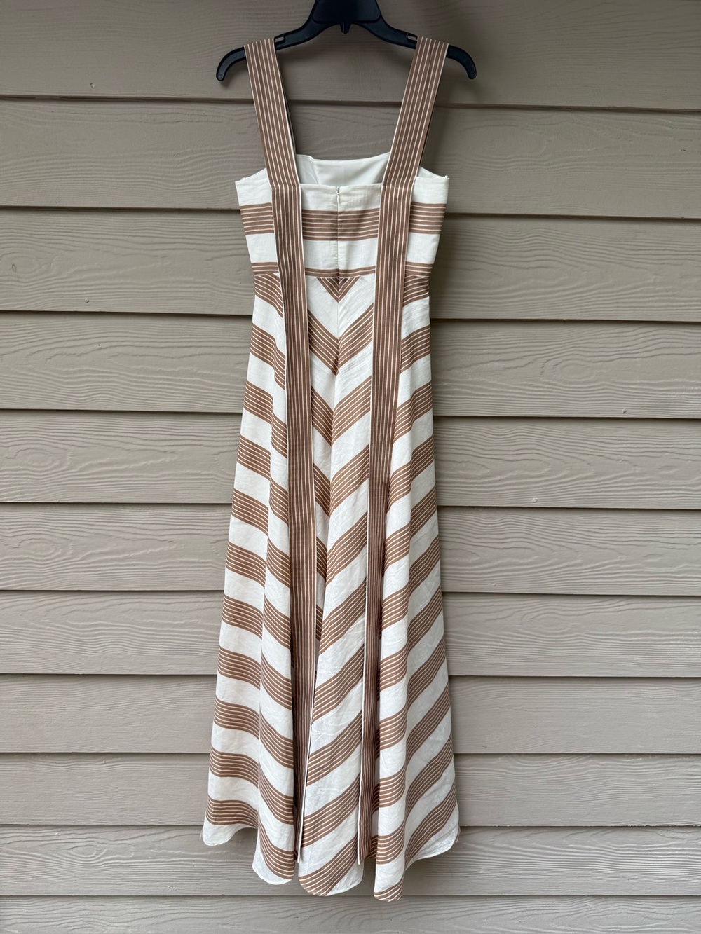 ANTONIO MELANI Cream and Tan Striped Maxi Sundress - Picture 7 of 14